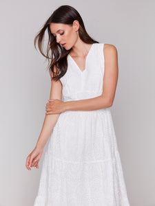 Charlie B - C3208 - Sleeveless Long Eyelet Dress - White