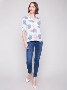 Charlie B - C4188A - Cotton Gauze Half-Button Blouse - Jasmine