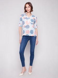 Charlie B - C4188A - Cotton Gauze Half-Button Blouse - Jasmine