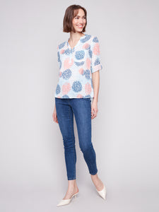 Charlie B - C4188A - Cotton Gauze Half-Button Blouse - Jasmine