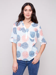 Charlie B - C4188A - Cotton Gauze Half-Button Blouse - Jasmine