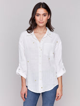 Load image into Gallery viewer, Charlie B - C4444RR - Linen Blend Tunic Blouse With Hearts - Gold
