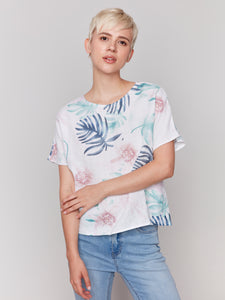 Charlie B - C4487P - Printed Linen Dolman Top - Lush