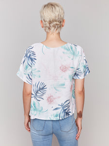 Charlie B - C4487P - Printed Linen Dolman Top - Lush