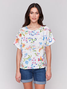 Charlie B - C4487P - Printed Linen Dolman Top - Utopia