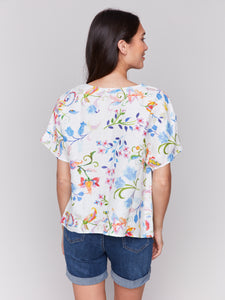 Charlie B - C4487P - Printed Linen Dolman Top - Utopia