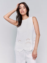 Load image into Gallery viewer, Charlie B - C4510E - Sleeveless Embroidered Cotton Top - White
