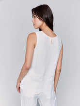 Load image into Gallery viewer, Charlie B - C4510E - Sleeveless Embroidered Cotton Top - White
