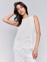 Load image into Gallery viewer, Charlie B - C4510E - Sleeveless Embroidered Cotton Top - White
