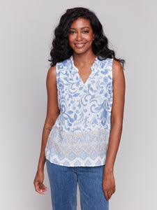 Charlie B - C4529RP - Printed Sleeveless Top - Royal