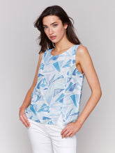 Load image into Gallery viewer, Charlie B - C4543PR - Printed Sleeveless Linen Top With Slit - Denim
