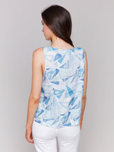 Load image into Gallery viewer, Charlie B - C4543PR - Printed Sleeveless Linen Top With Slit - Denim
