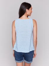 Load image into Gallery viewer, Charlie B - C4543R - Sleeveless Linen Top With Slit - BlueBell
