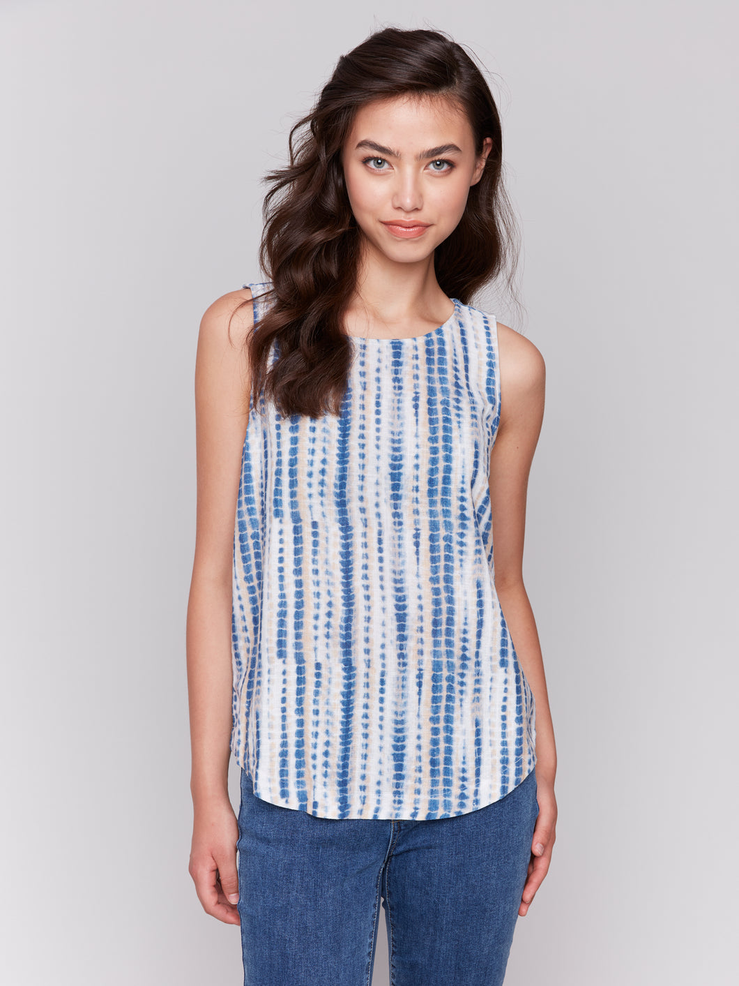 Charlie B - C4588 - Printed Sleeveless Crew Neck Woven Top - Beach