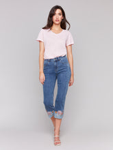 Load image into Gallery viewer, Charlie B - C5334R - Cropped Jean with Embroidered Cuff - Medium Blue
