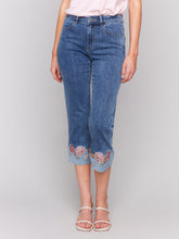 Load image into Gallery viewer, Charlie B - C5334R - Cropped Jean with Embroidered Cuff - Medium Blue
