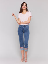 Load image into Gallery viewer, Charlie B - C5334R - Cropped Jean with Embroidered Cuff - Medium Blue
