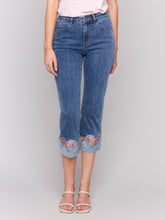 Load image into Gallery viewer, Charlie B - C5334R - Cropped Jean with Embroidered Cuff - Medium Blue
