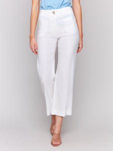 Charlie B - C5462R - Cropped Linen Blend Pants - White