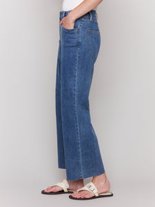 Charlie B - C5497R - Flared Jeans with Raw Edge - Medium Blue