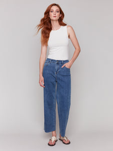 Charlie B - C5497R - Flared Jeans with Raw Edge - Medium Blue