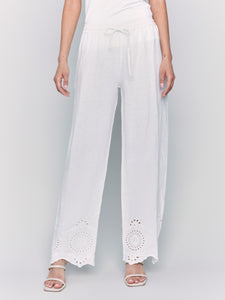 Charlie B - C5599 - Pull On Linen Pant With Patch Pockets at Back - White