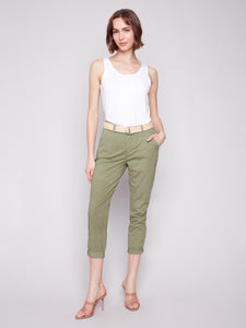 Charlie B - C5625 - Slim Pant Leg with Belt - Celadon