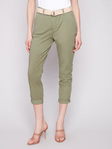 Charlie B - C5625 - Slim Pant Leg with Belt - Celadon