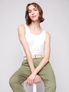 Charlie B - C5625 - Slim Pant Leg with Belt - Celadon