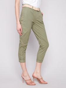 Charlie B - C5625 - Slim Pant Leg with Belt - Celadon