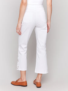 Charlie B - C5643 - Lace Cuts Side Slim Pant - White