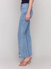 Load image into Gallery viewer, Charlie B - C5653 - Front Slit Embroidered Pant - Lt Blue
