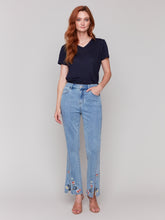 Load image into Gallery viewer, Charlie B - C5653 - Front Slit Embroidered Pant - Lt Blue
