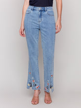 Load image into Gallery viewer, Charlie B - C5653 - Front Slit Embroidered Pant - Lt Blue
