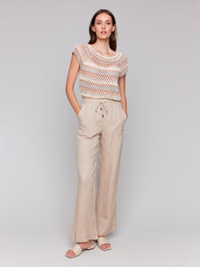 Charlie B - C5655 - Pull On Linen Wide Leg Pant - Biscuit