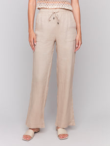 Charlie B - C5655 - Pull On Linen Wide Leg Pant - Biscuit