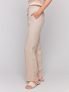 Charlie B - C5655 - Pull On Linen Wide Leg Pant - Biscuit