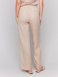 Charlie B - C5655 - Pull On Linen Wide Leg Pant - Biscuit