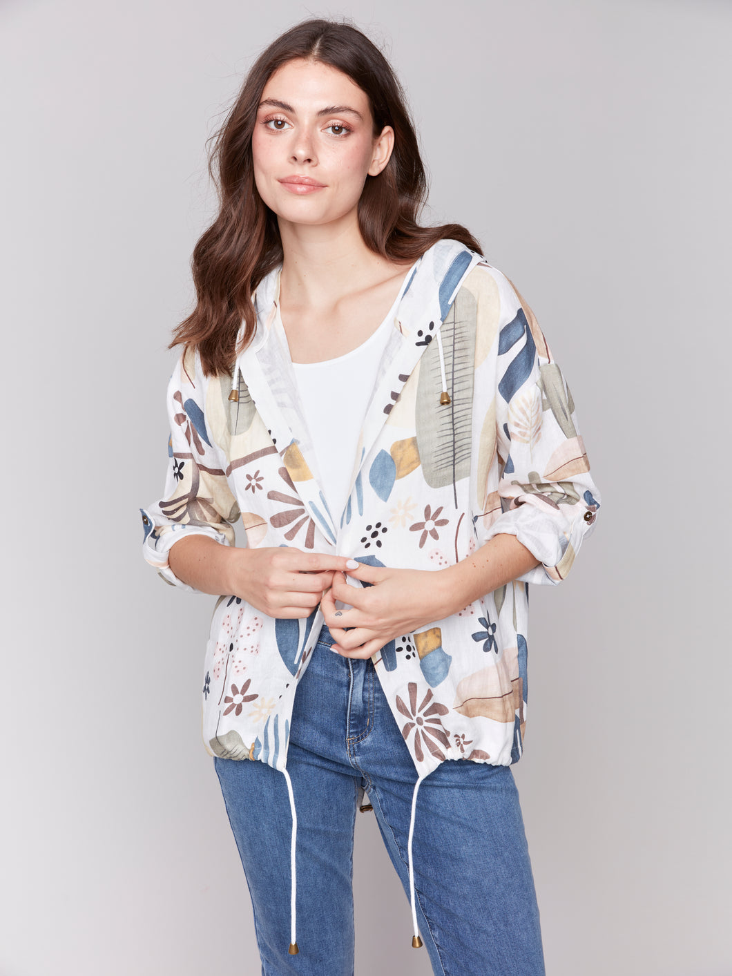 Charlie B - C6166Y - Printed Linen Duster Jacket - Cactus