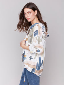 Charlie B - C6166Y - Printed Linen Duster Jacket - Cactus