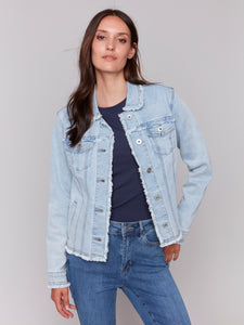 Charlie B - C6233X - Jean Jacket With Frayed Edges - Bleach Blue