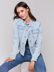 Charlie B - C6233X - Jean Jacket With Frayed Edges - Bleach Blue