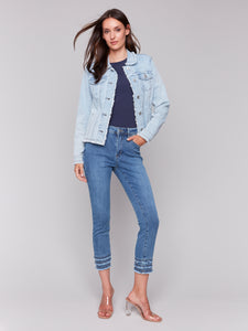 Charlie B - C6233X - Jean Jacket With Frayed Edges - Bleach Blue