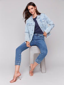 Charlie B - C6233X - Jean Jacket With Frayed Edges - Bleach Blue