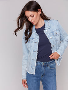 Charlie B - C6233X - Jean Jacket With Frayed Edges - Bleach Blue