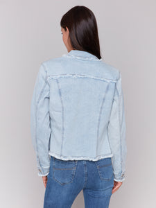 Charlie B - C6233X - Jean Jacket With Frayed Edges - Bleach Blue