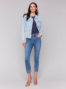 Charlie B - C6233X - Jean Jacket With Frayed Edges - Bleach Blue