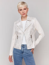 Load image into Gallery viewer, Charlie B -C6273F - Vintage Fake Foil Leather and Rib Knit Jacket - Champagne
