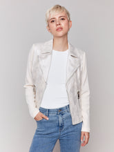 Load image into Gallery viewer, Charlie B -C6273F - Vintage Fake Foil Leather and Rib Knit Jacket - Champagne
