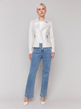 Load image into Gallery viewer, Charlie B -C6273F - Vintage Fake Foil Leather and Rib Knit Jacket - Champagne
